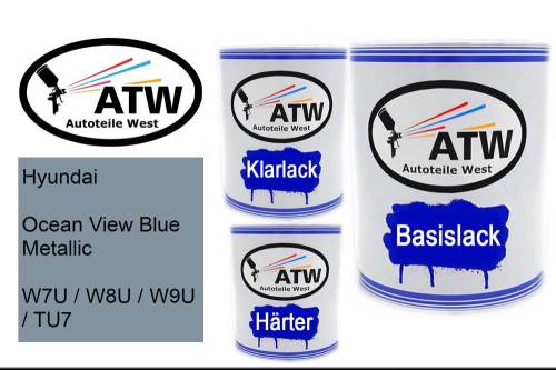Hyundai, Ocean View Blue Metallic, W7U / W8U / W9U / TU7: 1L Lackdose + 1L Klarlack + 500ml Härter - Set, von ATW Autoteile West.